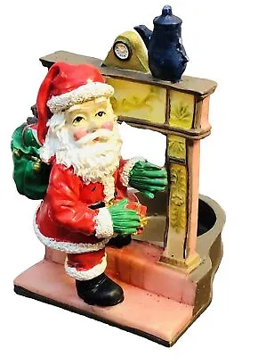 VTG Santa Christmas Ceramic Candle Holder Chimney Present Bag With Gifts • $9.94