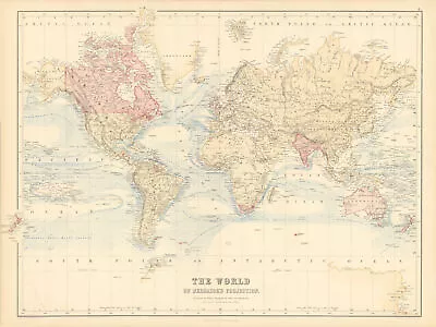 World On Mercator's Projection Showing The British Empire. BARTHOLOMEW 1862 Map • $74.60