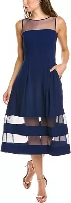 Aidan By Aidan Mattox Illusion Fit-and-Flare Dress Women's 4 Navy Sleeveless~ • $55.38