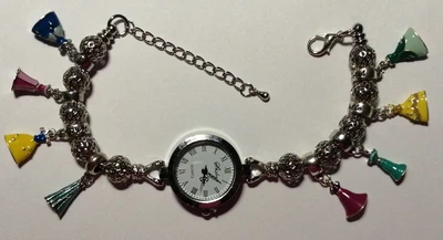 Handmade PRINCESS DRESSES Bracelet Watch With 8 Silver  And Enamel Charms • £11.99