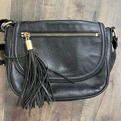 Milly New York Medium Black Leather Crossbody Bag With Tassel Accents • $34.95