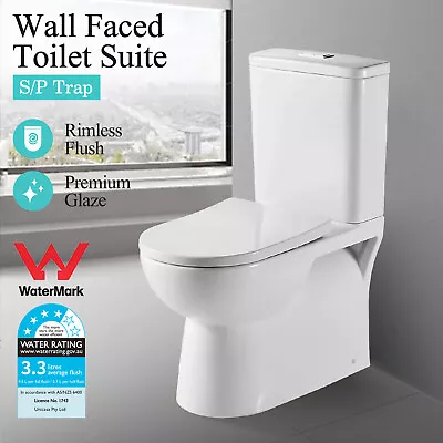 Back To Wall Rimless Toilet Suite Dual Flush Soft Close Seat Gloss White WELS • $419