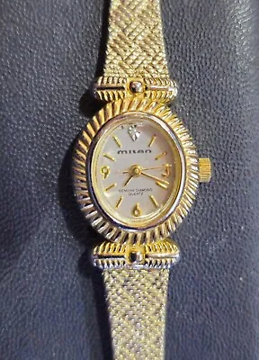 Milan Diamond Quartz Vintage Ladies Watch Gold Color MLN864 New Battery • $11.95