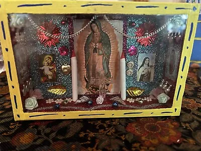 Virgin Of Guadalupe Wood Shadow Box With Decorations-Mexican Folk Art • $25