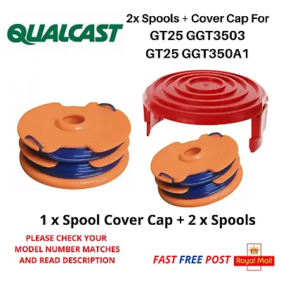 QUALCAST GGT350A Spool Cap + 2 X Spool For Grass Trimmer Strimmer GT25 FAST POST • £13.95