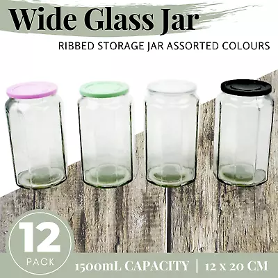 12 X LARGE GLASS JARS WITH PLASTIC LID 1500mL | Food Storage Container Canisters • $69.95