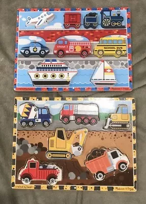 Lot Of 2 Melissa & Doug Peg Puzzle Mix Match Vehicle & Chunky Construction Truck • $28