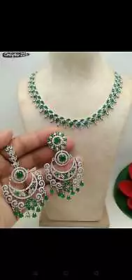 Indian Gold Plated Jewelry Earrings Ethnic AD Necklace Bollywood Bridal Set Tika • $34.99