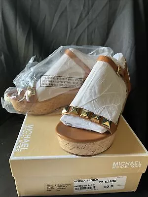 Michael Kors Persia Cork Wedge Platform Sandal Leather Tangerine Gold Studs • $60