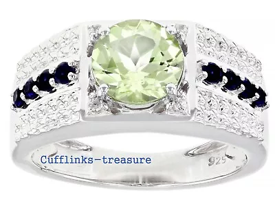 Natural Peridot & Sapphire Gemstones  With 925 Sterling Silver Men Ring #C407 • $90