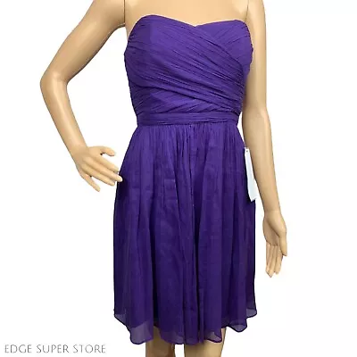 J.Crew Purple Silk Strapless Chiffon Taryn Short Cocktail Formal Mini Dress Sz 0 • $52.40