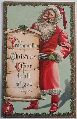 Vintage Postcard Christmas Cheer Santa Embossed Gilt Snow AA6 • $7.65