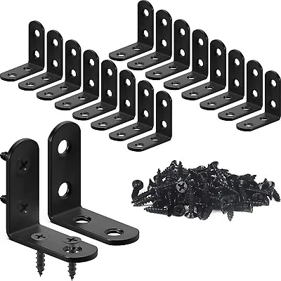 18-Pack L Bracket Corner Brace Sets Black Stainless Steel 90 Degree Right Angle • $10.49