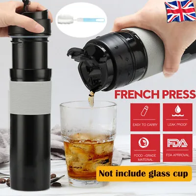 French Coffee Presse Portable Travel Mug Quick Brew Tea Maker Bottle Black 350ml • £14.99