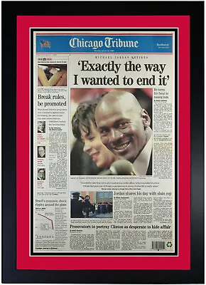 Michael Jordan #23 Retires Framed & Matted Original Newspaper 1/14/99 Sports Art • $139.99