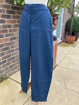 £5 • Buy New Fab Oska Linen Cotton Flattering Trousers Blue & Subtle Pin Stripe 3