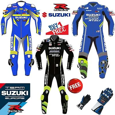 New Suzuki Gsxr 1 & 2 Piece Motorbike Motorcycle Racing Leather Suit Free Gloves • $280.15
