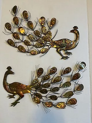 Peacock Metal Pair Wall Hangings Birds Hong Kong MCM Vintage Collectible • $25
