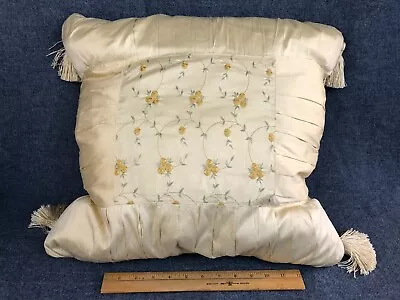 Vintage Embroidered Silk Satin Boudoir Case Stratford Home Goose Feather Pillow • $45