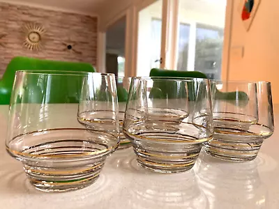 Vintage Whisky Glasses X 6. Clear With Black And 24k Gold Embellishment • $65