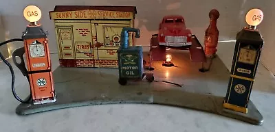 Vintage 1930s MARX Sunny Side  Gas Service Station Pumps Playset Lights & Car • $649.95