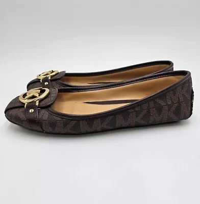 Michael Kors Fulton Brown Leather MK Logo Ballet Flats Shoes- Womens Size US 6.5 • $35