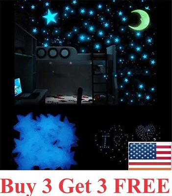 100 Pcs Pack Glow In The Dark 3D Stars Moon Stickers Bedroom Wall Room Decor DIY • $3.95