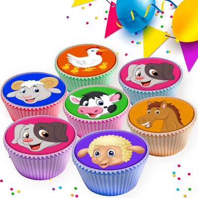 Fun Farm Animals Mixed - Edible Cupcake Toppers Cake Decorations 9770a • £2.99
