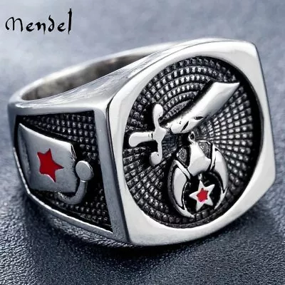 MENDEL Mens Freemason Masonic Shriner Ring Stainless Steel Jewelry Size 8-15 • $17.99