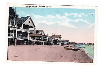 Silver Beach Milford CT Postcard Posted 1917 ~ Beach Houses ~ Boats ~ Seaside • $6.49