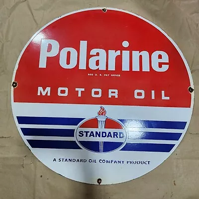 Polarine Standard Porcelain Enamel Sign 30 Inches Round • $100