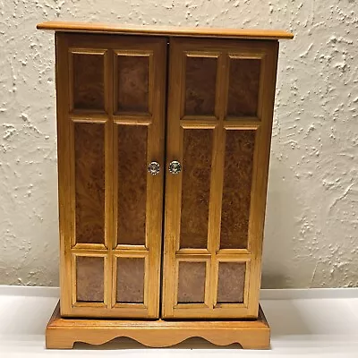 Styled By Mele Wooden Armoire Jewelry Box Necklace Holder Drawers Doors Mirror • $29.99