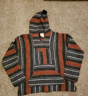 Sunspecs Baja Mexican Hoodie Sweatshirt Unisex M Stripes Burnt Orange/Gray/Black • $19.99