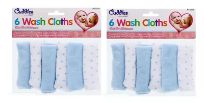 2 X Pack Of 6 Soft Baby Wash Cloth Towel Flannel Machine Wash From 0+ Month BLUE • £4.99