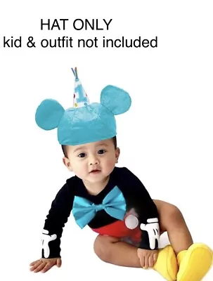 DISNEY Baby's 1st Birthday Blue Mickey Mouse Ears FIRST Soft Photo Party Hat • $6.95