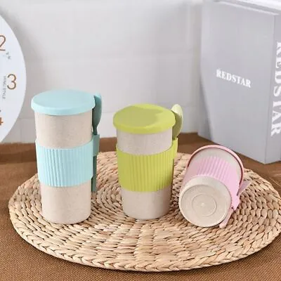 With Lid Creative Wheat Straw Travel Tea Cup Tumbler Cup Coffee Mug Drinkware • £5.22