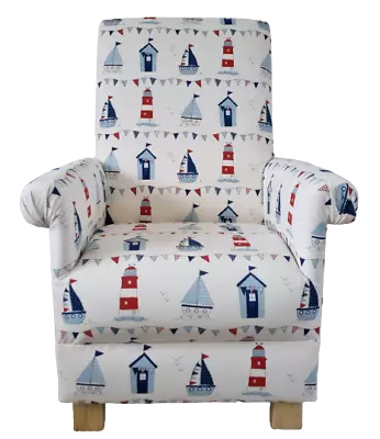 Fryetts Nautical Maritime Fabric Adult Chair Armchair Nursery Seagulls Coastal • £220.49