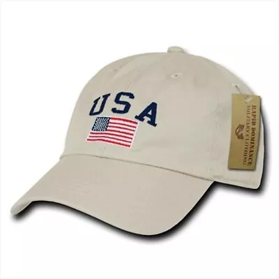 USA Baseball Cap Polo Type Stone Color Relaxed Fit Patriotic American Flag Hat • $14.88