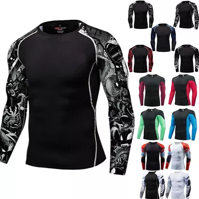 Men's UPF 50+ Long Sleeve Rash Guard UV/SPF Quick Dry Swim Shirt Water Sun Top • $13.90