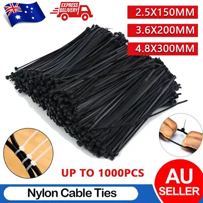 Cable Ties Zip Nylon UV Stabilised 100pcs Bulk Black Cable Tie For Trade Use Aus • $8.99