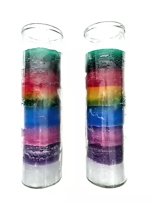 Zafiro Light Candels 7 Color Rainbow Chakra Unscented 8  Clear Glass/2 PACK • $24.44