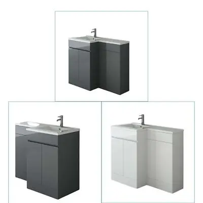 Bathroom Cabinet Vanity Unit Sink Basin Storage Toilet WC Set L Shape 1100 White • £349.99