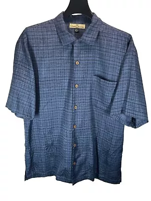 Tommy Bahama Hawaiian Button Up Shirt Adult Medium Blue Silk Short Sleeve Mens • $19.95