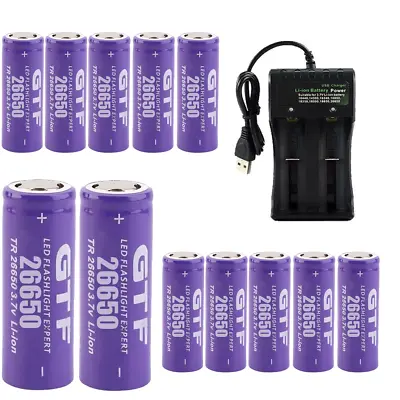 26650 3.7V Li-ion Rechargeable Battery  LED Flashlight Toy Charger Lot • £7.19
