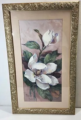 Vintage Magnolia Wall Art Signed Barbara Mock Gold Framed Picture 31  X 19  • $34.99