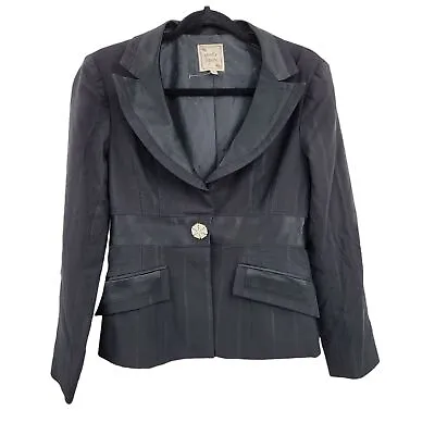 Vintage Nanette Lepore Blazer Smoking Jacket Tuxedo Silk Trim Accents Black 6 • $75