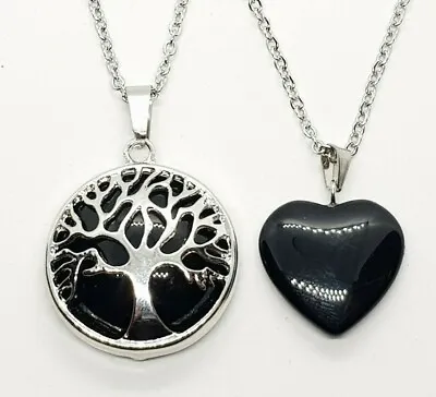 Onyx Necklace Tree Of Life Pendant Love Heart Necklace Quartz Crystal Pendant • £5.99