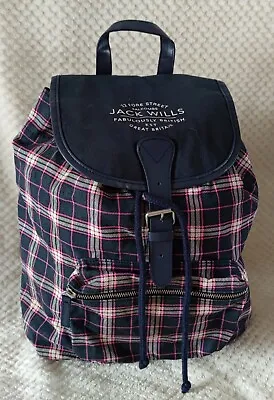 Jack Wills Blue Tartan Cotton Backpack School Bag Travel Bag • £13.99