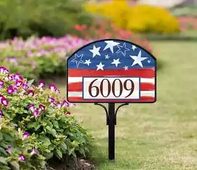 Yard Design Address Marker House Number Magnetic Sign PATRIOTIC STARS FLAG 💗tw • $17