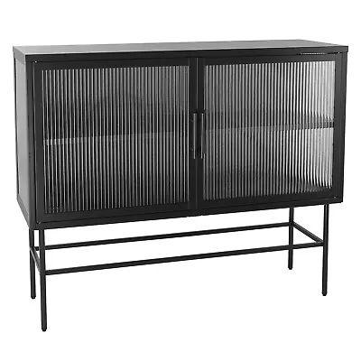 Tempered Glass Sideboard Console Table With 2 Fluted Glass Doors • $209